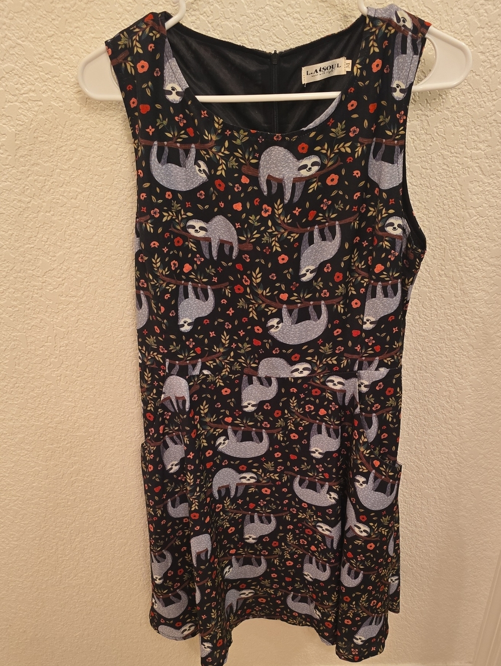L.A Soul Sleeveless Sloth Print Dress in Black